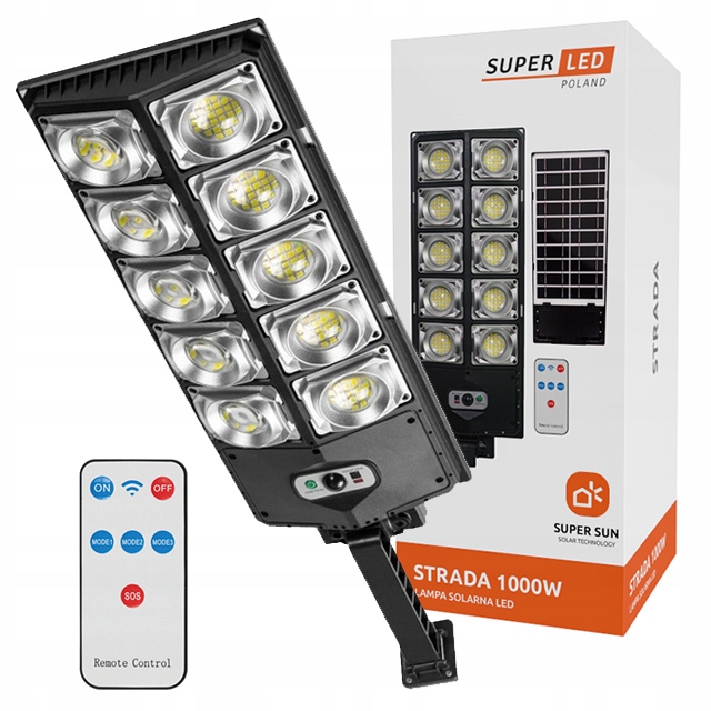 SuperLED pouličné svietidlo 1000 W 20000 lm solárne napájanie